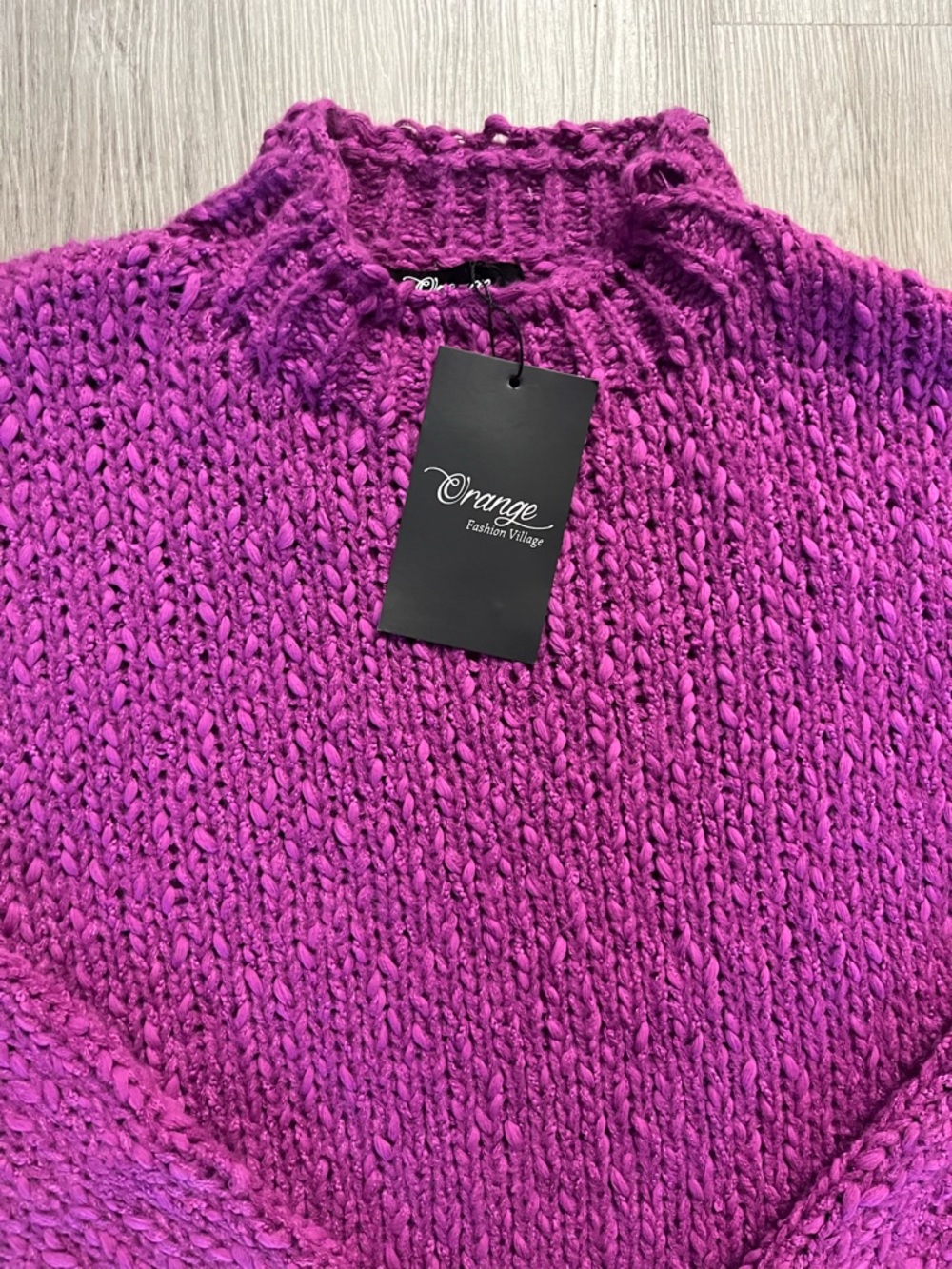 0055–NWT Orange Fashion Village Women's Magenta Chunky Knit Turtleneck Sweater